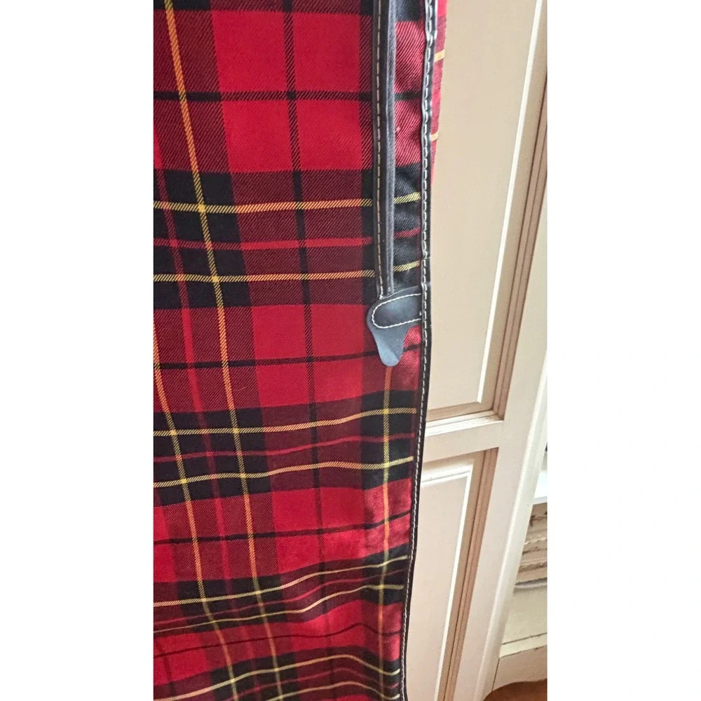 Vintage Hanging Garment Bag Red Tartan Plaid Travel Suit Carrier Luggage